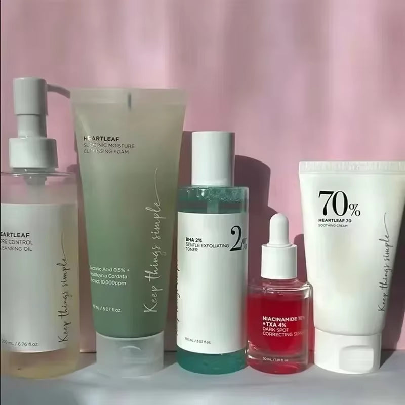 Korean Heartleaf Anua Anti-Aging Essence Moisturizing Toner Emulsion Fade Fine Lines Deep Cleaning Facial Cleanser Skin Care Set